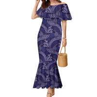 Deep Blue Monstera Mermaid Dress Polynesian Tribal Pattern - Polynesian Pride