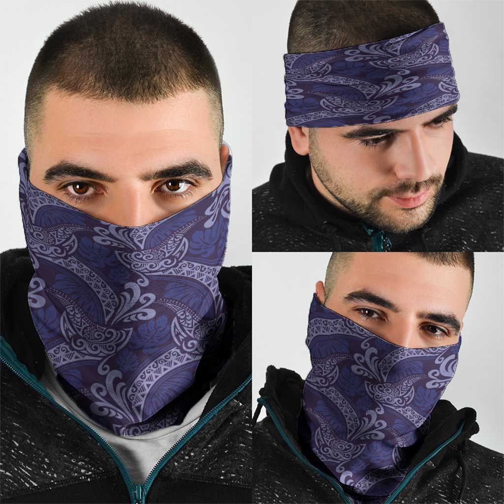 Deep Blue Monstera Neck Gaiter Polynesian Tribal Pattern - Polynesian Pride