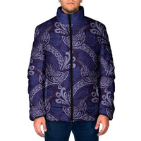 Deep Blue Monstera Padded Jacket Polynesian Tribal Pattern - Polynesian Pride