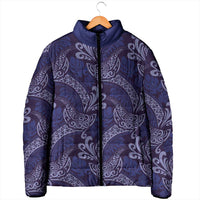 Deep Blue Monstera Padded Jacket Polynesian Tribal Pattern - Polynesian Pride