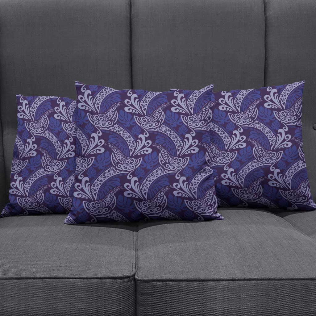 Deep Blue Monstera Pillow Cover Polynesian Tribal Pattern - Polynesian Pride