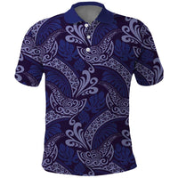 Deep Blue Monstera Polo Shirt Polynesian Tribal Pattern - Polynesian Pride