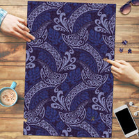 Deep Blue Monstera Puzzle Polynesian Tribal Pattern - Polynesian Pride