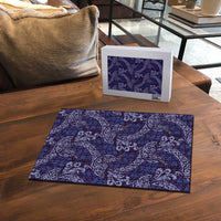 Deep Blue Monstera Puzzle Polynesian Tribal Pattern - Polynesian Pride