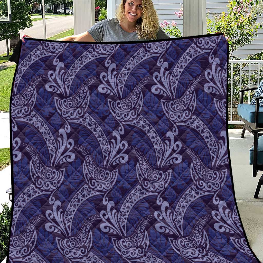 Deep Blue Monstera Quilt Polynesian Tribal Pattern - Polynesian Pride