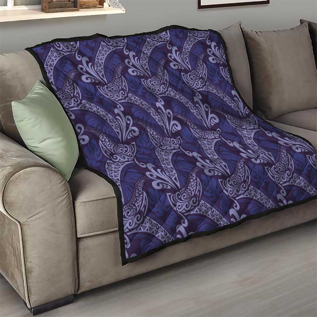 Deep Blue Monstera Quilt Polynesian Tribal Pattern - Polynesian Pride