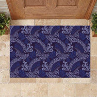 Deep Blue Monstera Rubber Doormat Polynesian Tribal Pattern - Polynesian Pride