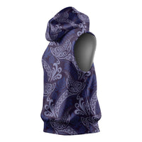 Deep Blue Monstera Sleeveless Hoodie Polynesian Tribal Pattern - Polynesian Pride