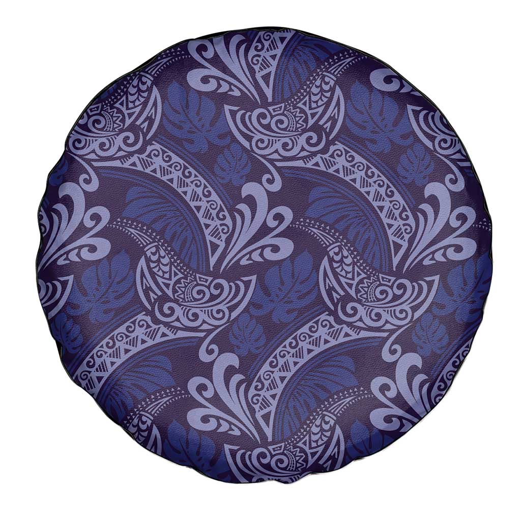 Deep Blue Monstera Spare Tire Cover Polynesian Tribal Pattern - Polynesian Pride