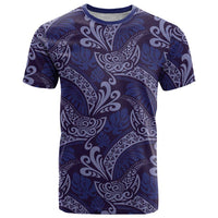 Deep Blue Monstera T Shirt Polynesian Tribal Pattern - Polynesian Pride