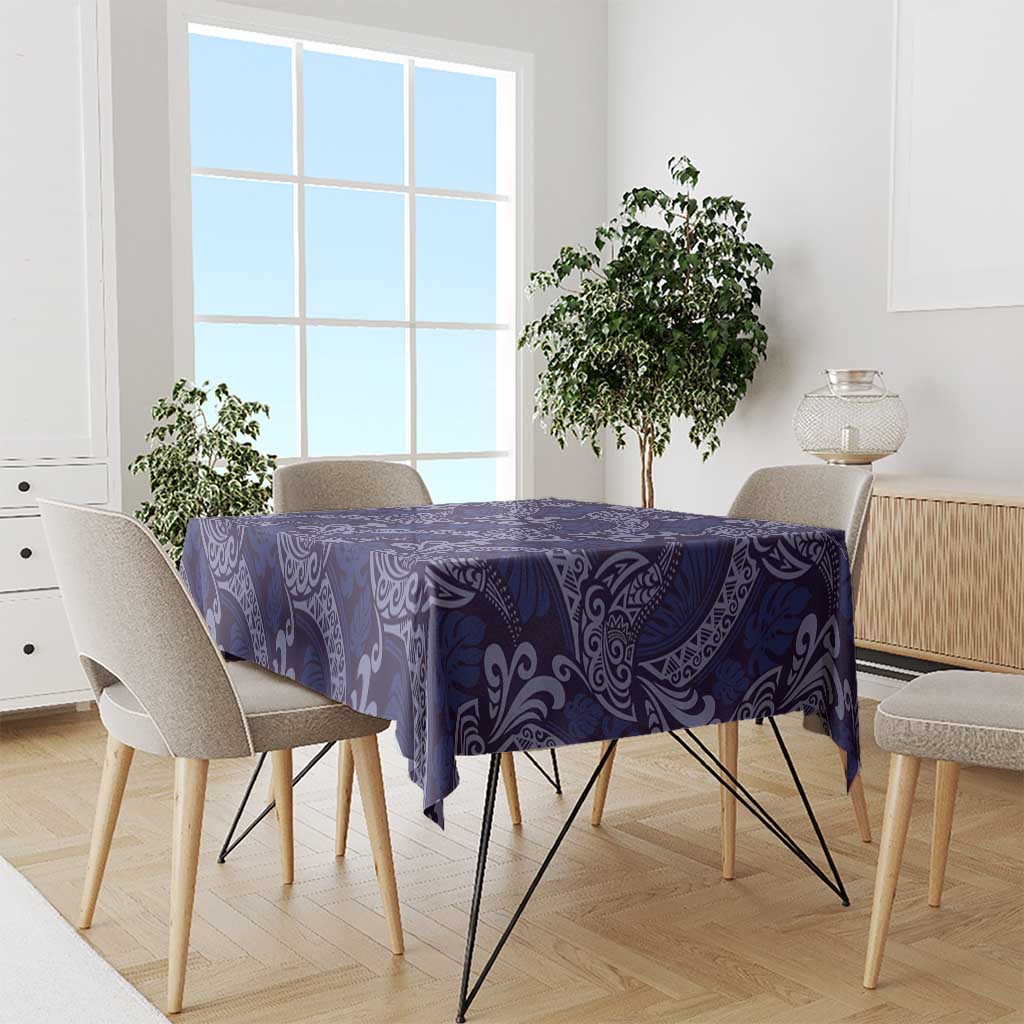 Deep Blue Monstera Tablecloth Polynesian Tribal Pattern - Polynesian Pride