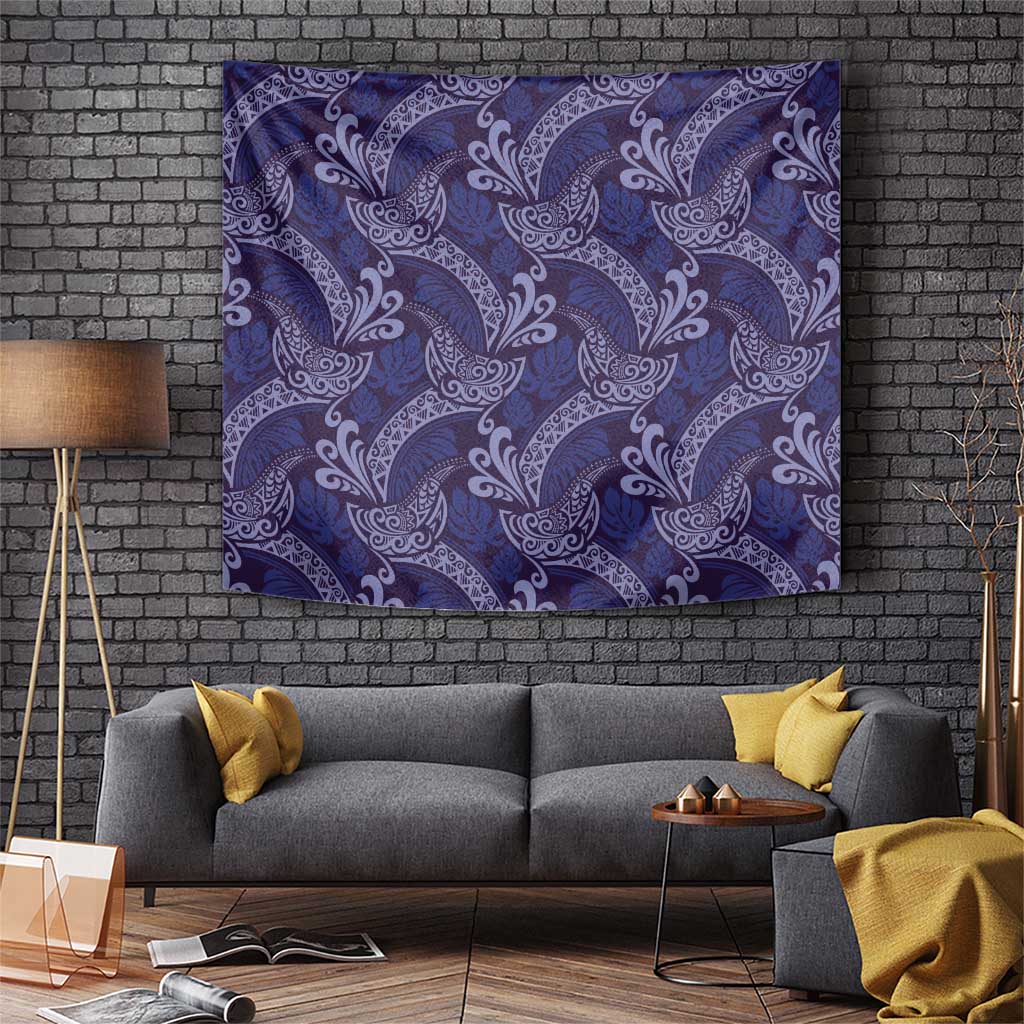 Deep Blue Monstera Tapestry Polynesian Tribal Pattern - Polynesian Pride