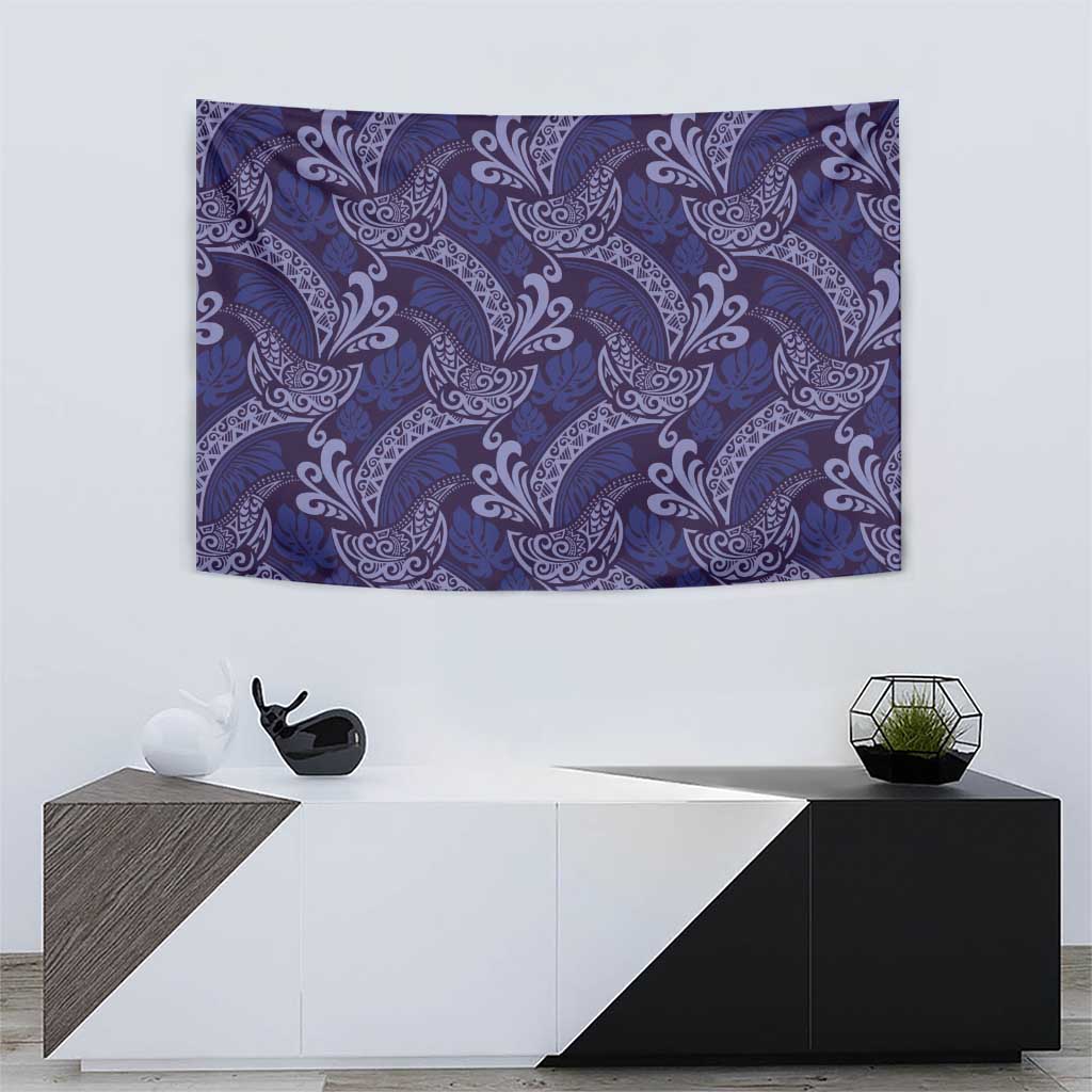 Deep Blue Monstera Tapestry Polynesian Tribal Pattern - Polynesian Pride