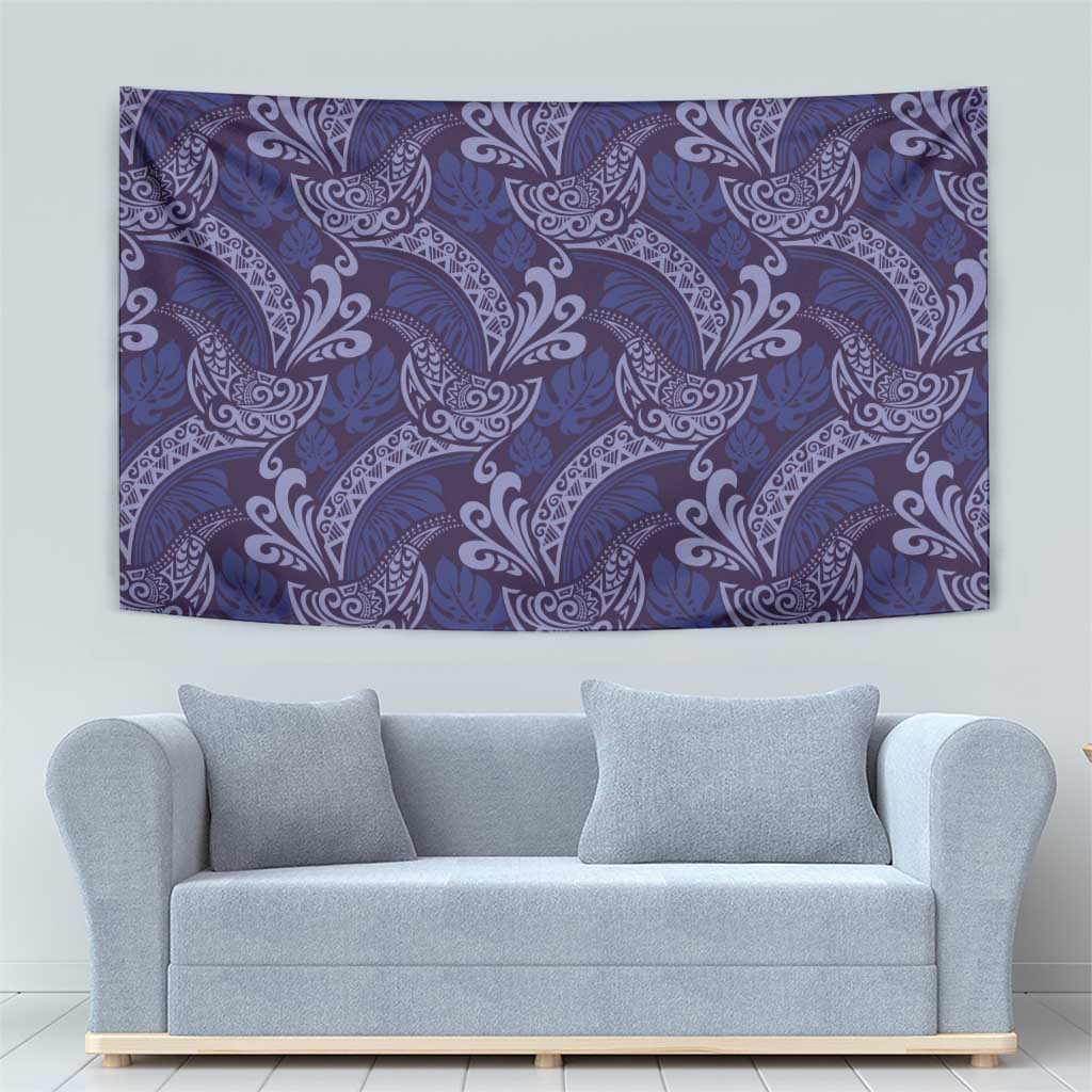 Deep Blue Monstera Tapestry Polynesian Tribal Pattern - Polynesian Pride