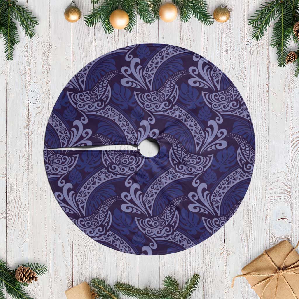 Deep Blue Monstera Tree Skirt Polynesian Tribal Pattern - Polynesian Pride