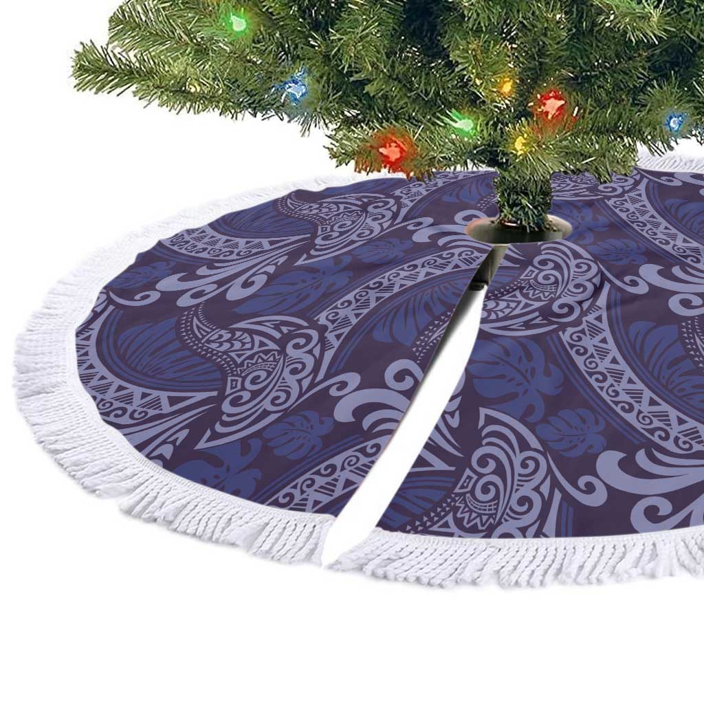 Deep Blue Monstera Tree Skirt Polynesian Tribal Pattern - Polynesian Pride