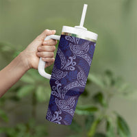 Deep Blue Monstera Tumbler With Handle Polynesian Tribal Pattern - Polynesian Pride