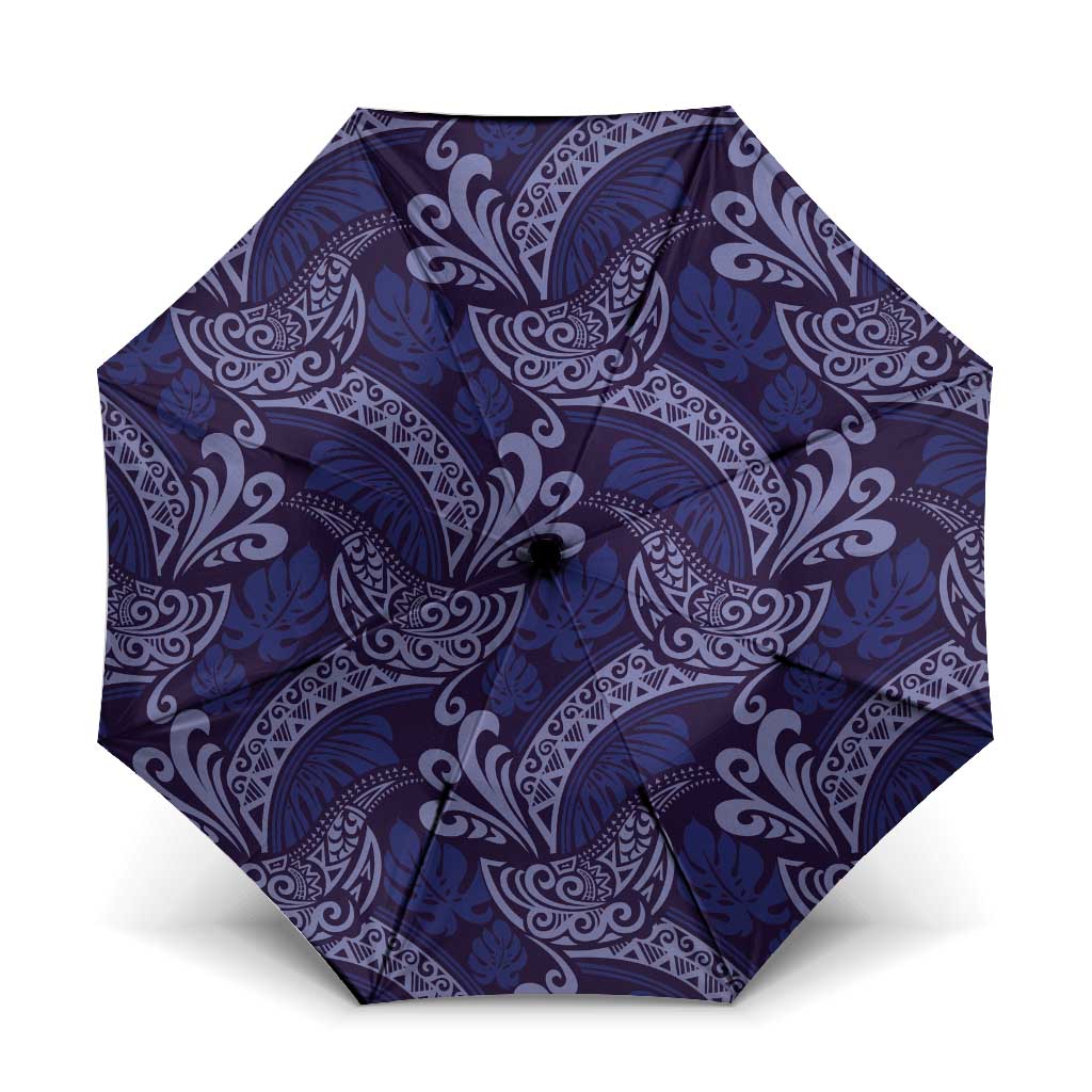 Deep Blue Monstera Umbrella Polynesian Tribal Pattern - Polynesian Pride