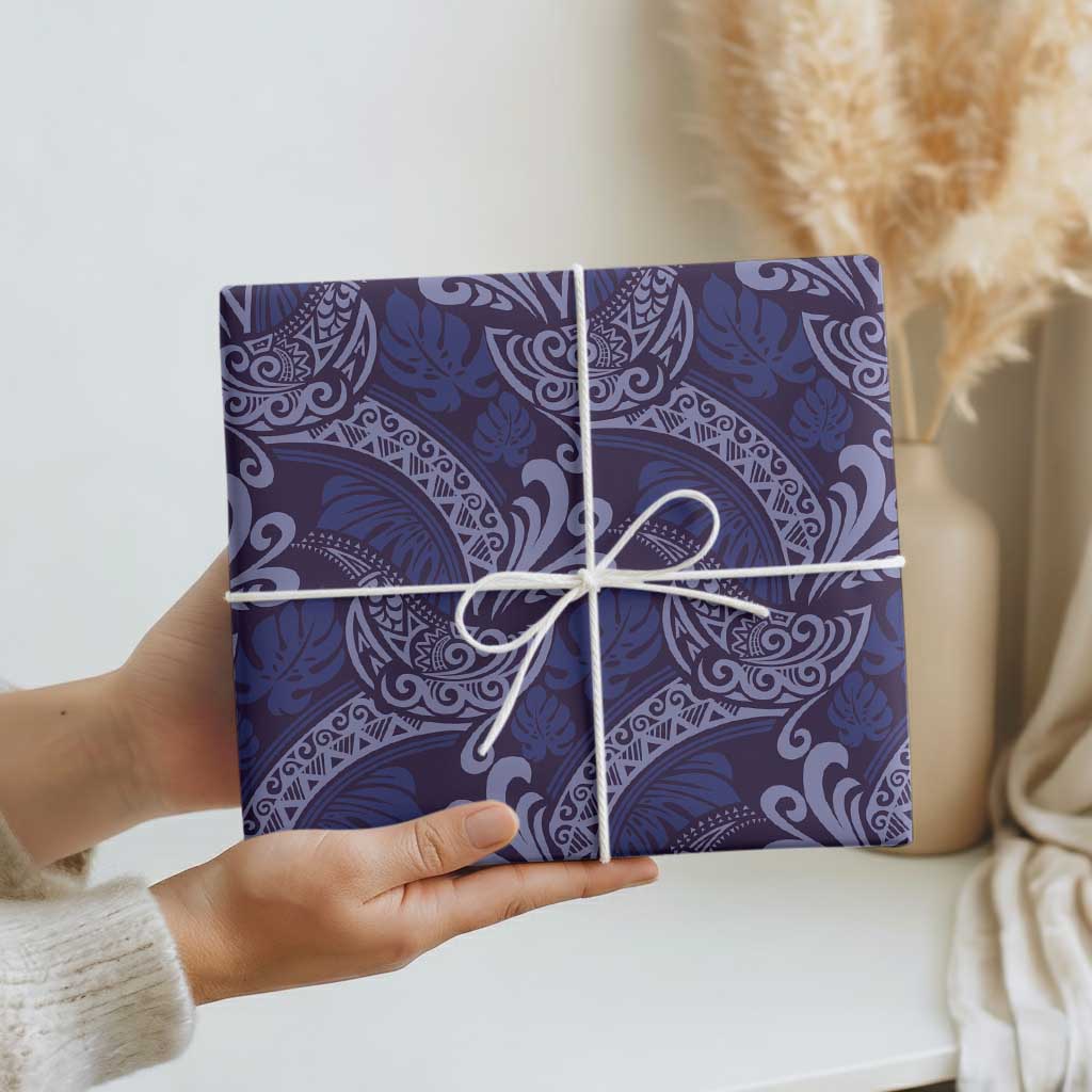 Deep Blue Monstera Wrapping Paper Polynesian Tribal Pattern - Polynesian Pride