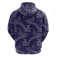 Deep Blue Monstera Zip Hoodie Polynesian Tribal Pattern - Polynesian Pride