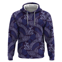 Deep Blue Monstera Zip Hoodie Polynesian Tribal Pattern - Polynesian Pride