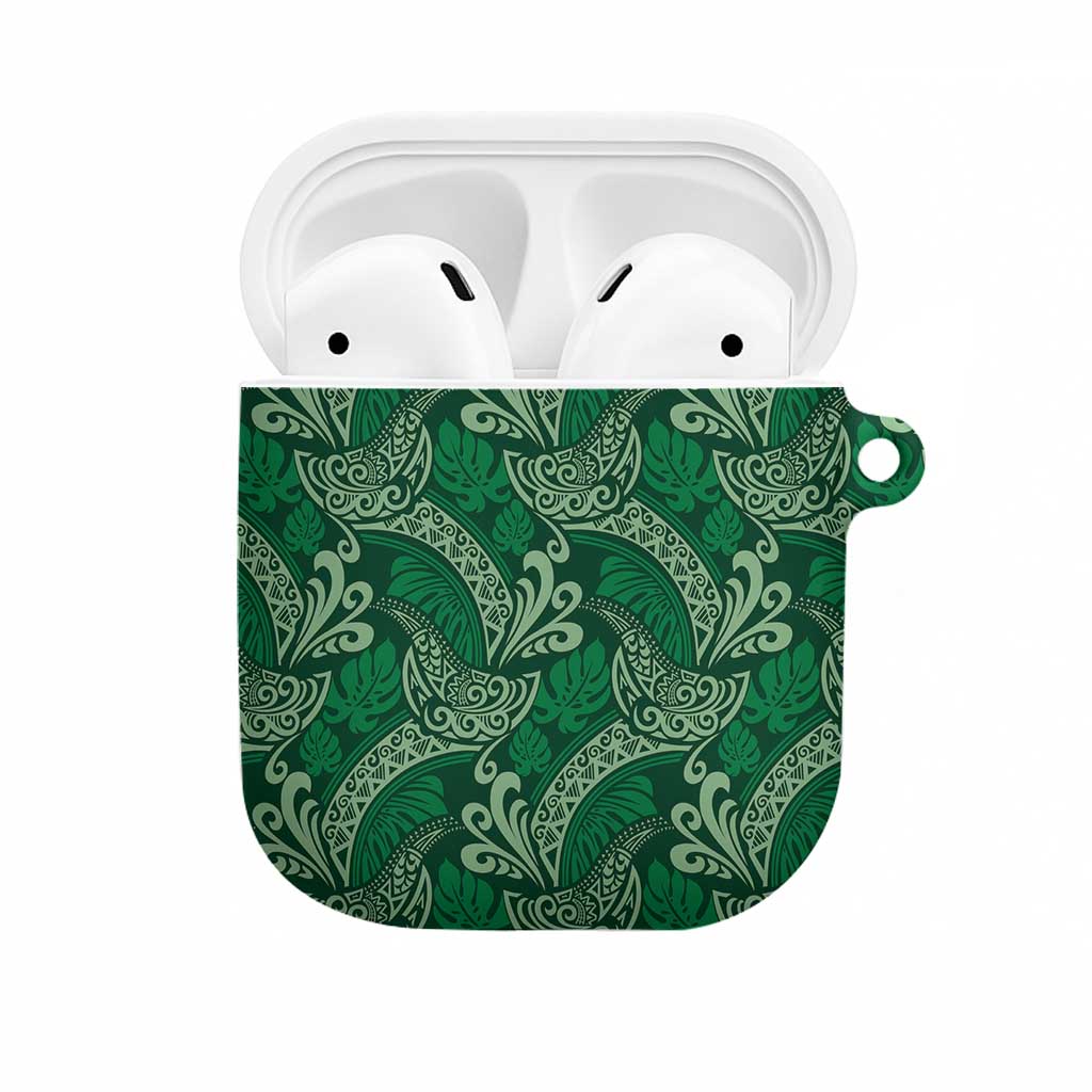 Forest Green Monstera AirPods Case Polynesian Tribal Pattern - Polynesian Pride