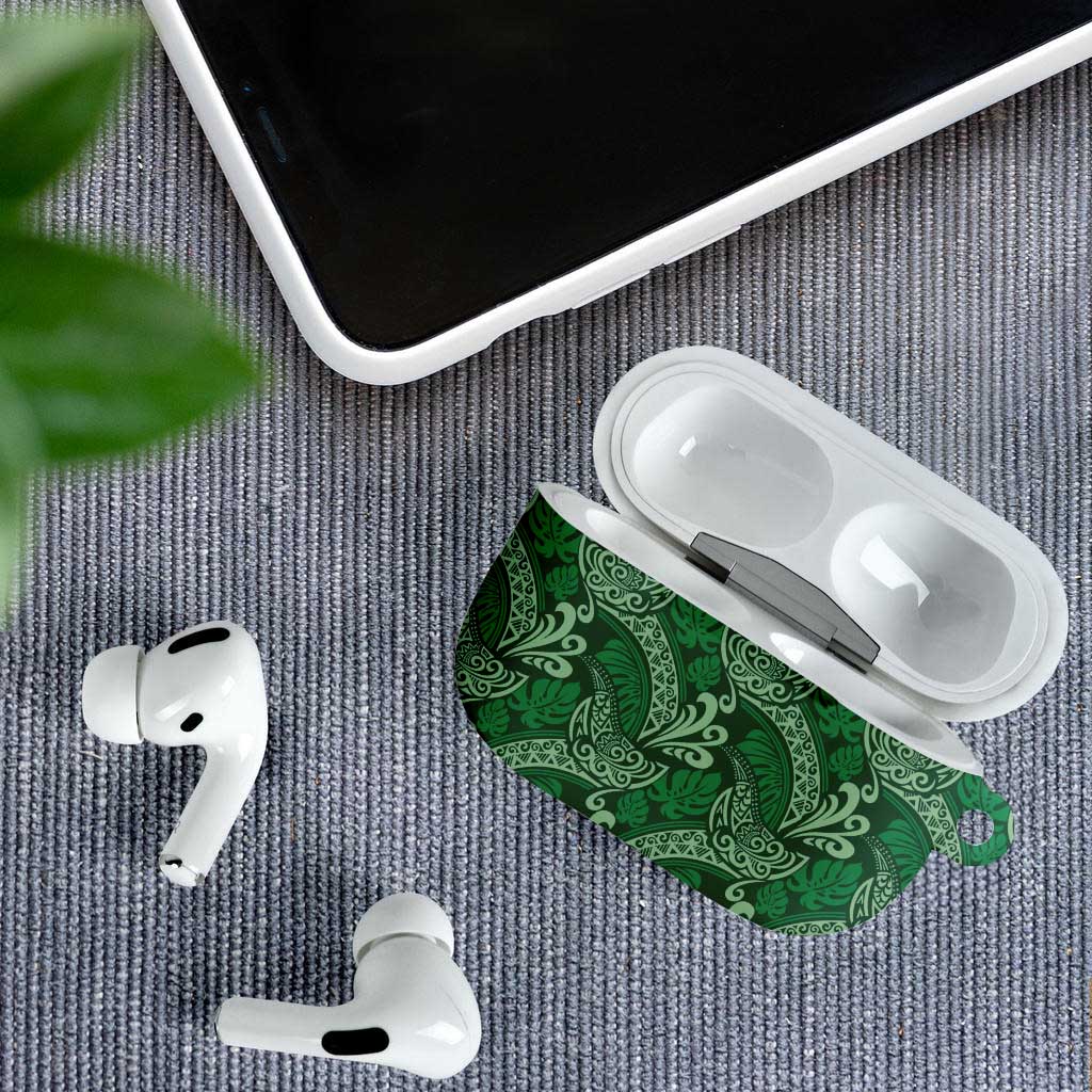 Forest Green Monstera AirPods Case Polynesian Tribal Pattern - Polynesian Pride