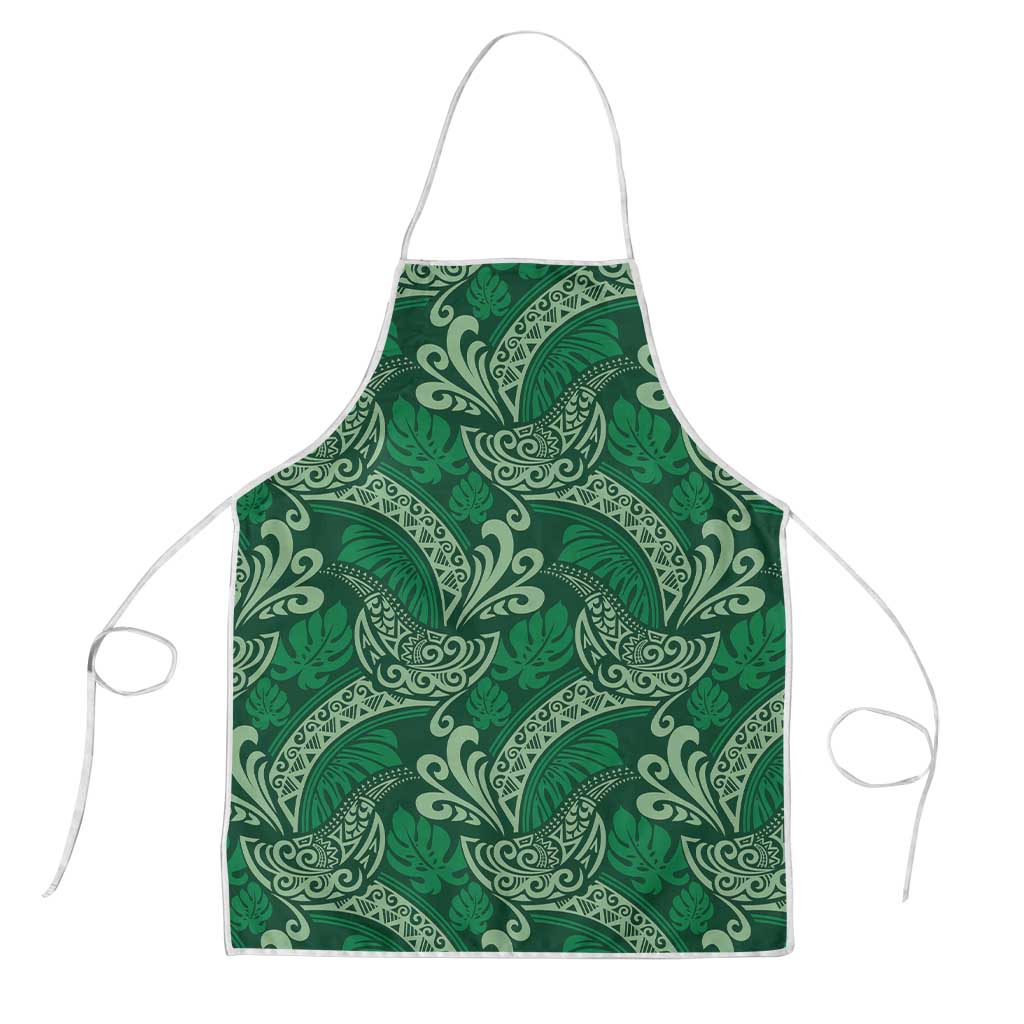 Forest Green Monstera Apron Polynesian Tribal Pattern - Polynesian Pride
