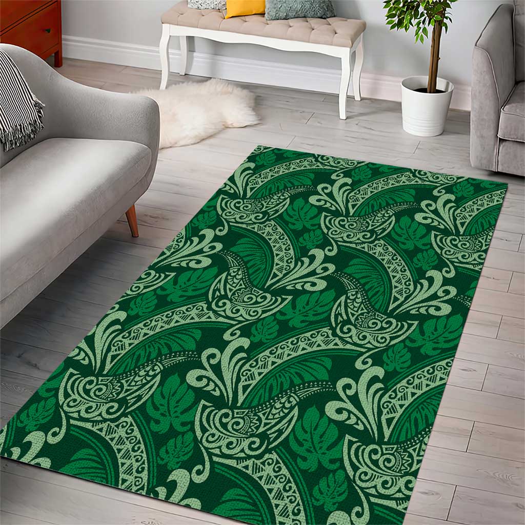Forest Green Monstera Area Rug Polynesian Tribal Pattern - Polynesian Pride