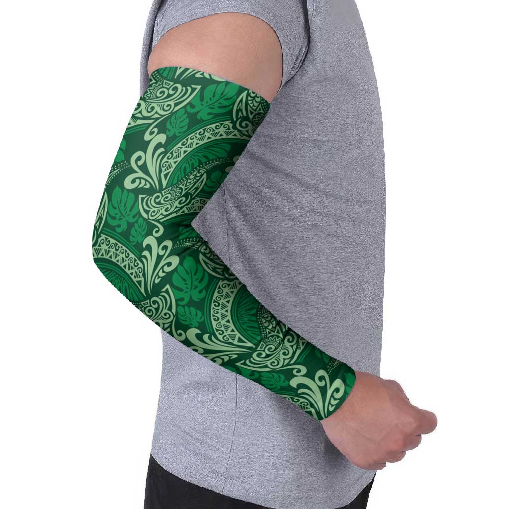 Forest Green Monstera Arm Sleeves Polynesian Tribal Pattern - Polynesian Pride