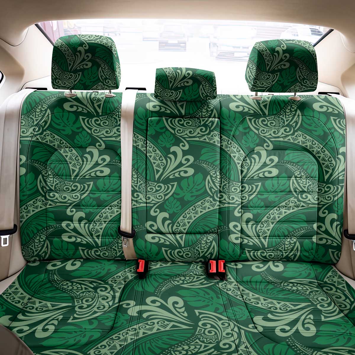 Forest Green Monstera Back Car Seat Cover Polynesian Tribal Pattern - Polynesian Pride