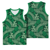 Forest Green Monstera Basketball Jersey Polynesian Tribal Pattern - Polynesian Pride