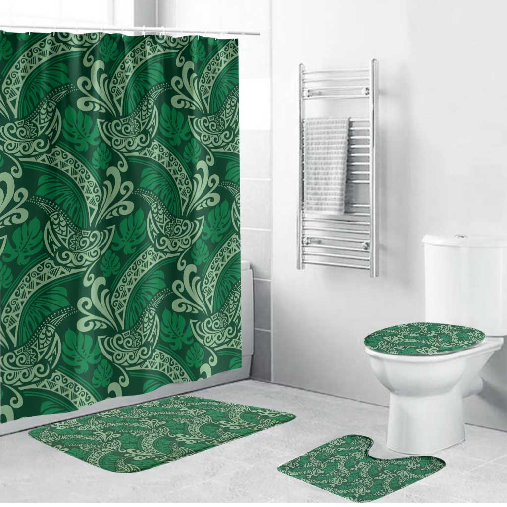 Forest Green Monstera Bathroom Set Polynesian Tribal Pattern - Polynesian Pride