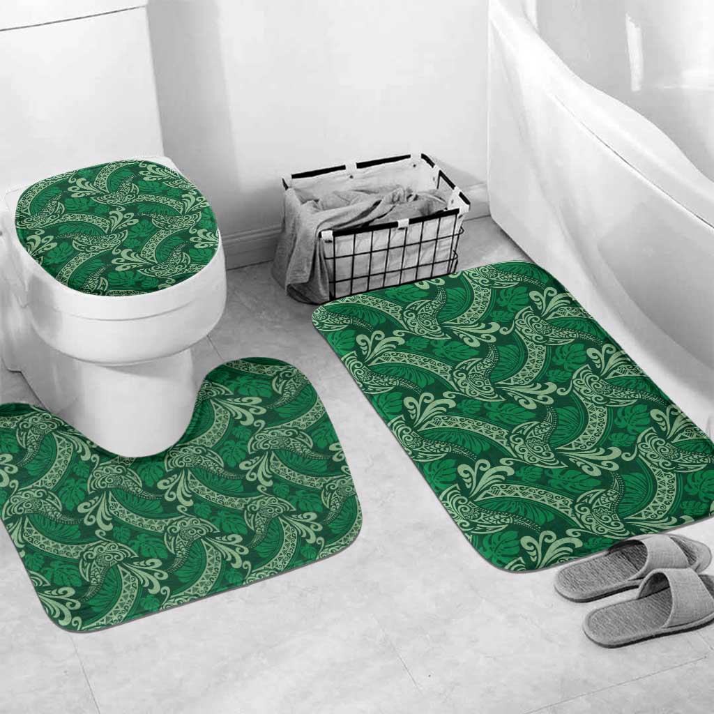 Forest Green Monstera Bathroom Set Polynesian Tribal Pattern - Polynesian Pride