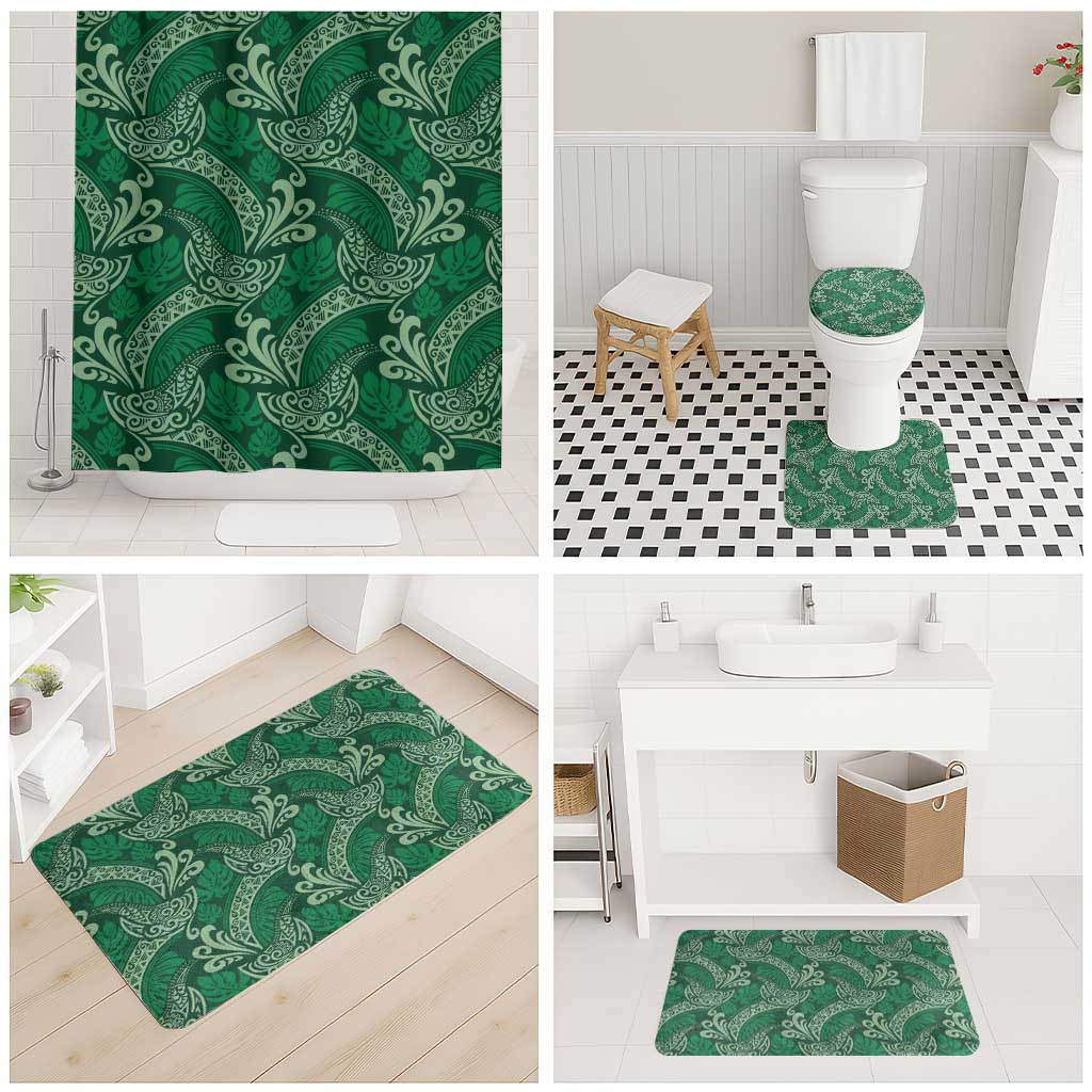 Forest Green Monstera Bathroom Set Polynesian Tribal Pattern - Polynesian Pride