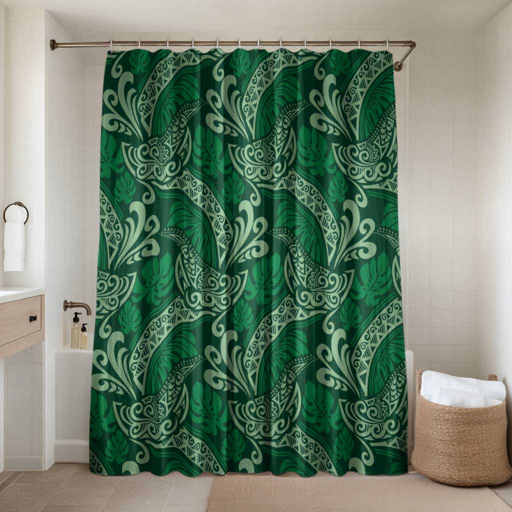 Forest Green Monstera Bathroom Set Polynesian Tribal Pattern - Polynesian Pride