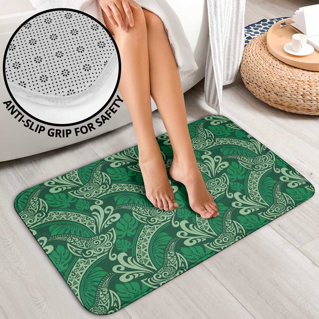 Forest Green Monstera Bathroom Set Polynesian Tribal Pattern - Polynesian Pride