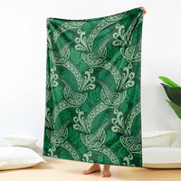 Forest Green Monstera Blanket Polynesian Tribal Pattern - Polynesian Pride