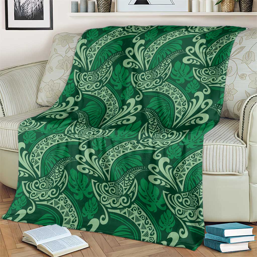 Forest Green Monstera Blanket Polynesian Tribal Pattern - Polynesian Pride