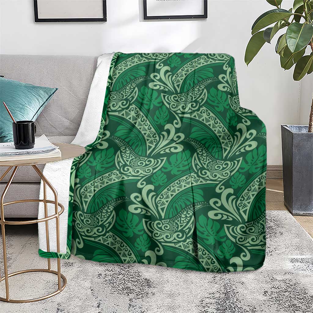 Forest Green Monstera Blanket Polynesian Tribal Pattern - Polynesian Pride