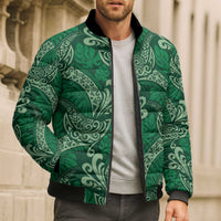 Forest Green Monstera Bomber Puffer Jacket Polynesian Tribal Pattern - Polynesian Pride