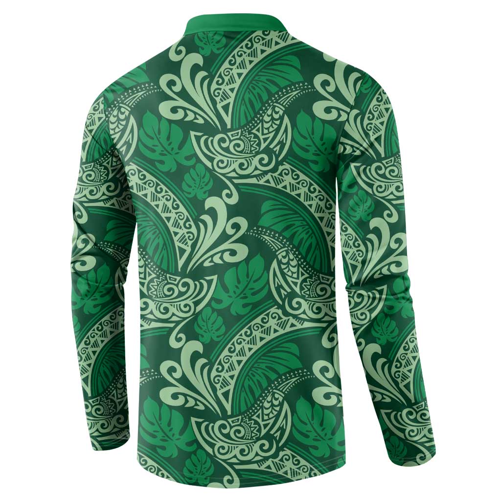 Forest Green Monstera Button Sweatshirt Polynesian Tribal Pattern - Polynesian Pride