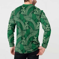 Forest Green Monstera Button Sweatshirt Polynesian Tribal Pattern - Polynesian Pride