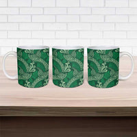 Forest Green Monstera Ceramic Mug Polynesian Tribal Pattern - Polynesian Pride