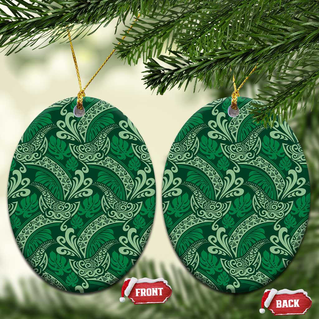 Forest Green Monstera Ceramic Ornament Polynesian Tribal Pattern - Polynesian Pride