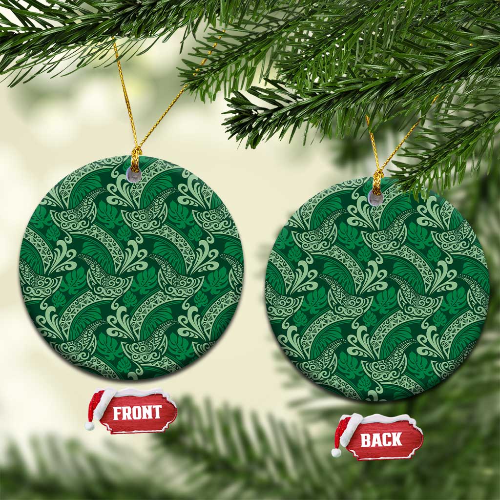 Forest Green Monstera Ceramic Ornament Polynesian Tribal Pattern - Polynesian Pride
