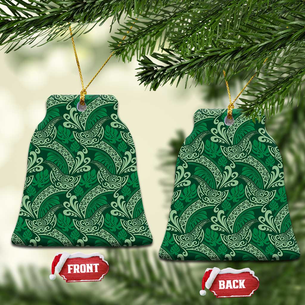 Forest Green Monstera Ceramic Ornament Polynesian Tribal Pattern - Polynesian Pride