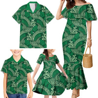 Forest Green Monstera Family Matching Mermaid Dress and Hawaiian Shirt Polynesian Tribal Pattern - Polynesian Pride