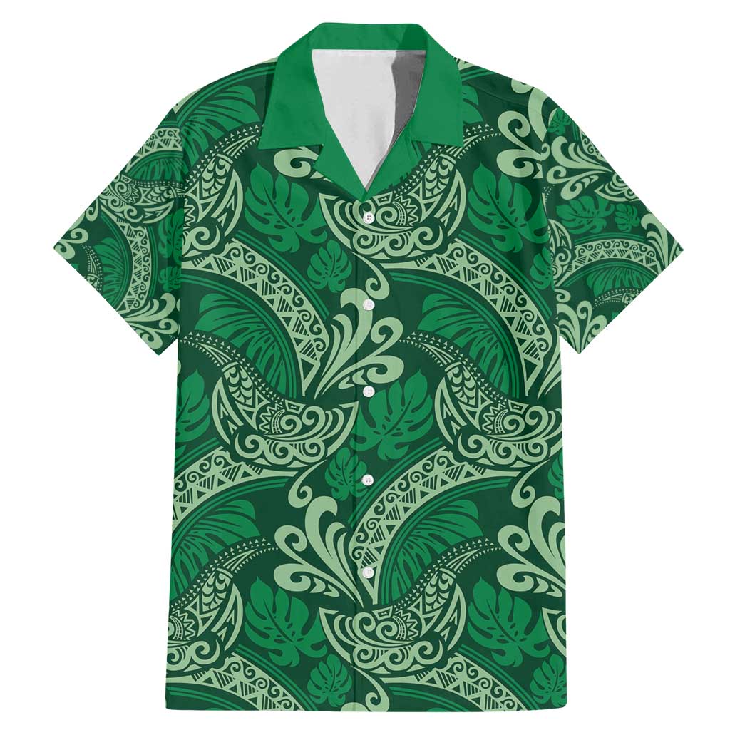 Forest Green Monstera Family Matching Mermaid Dress and Hawaiian Shirt Polynesian Tribal Pattern - Polynesian Pride