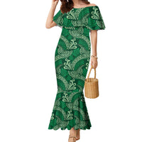 Forest Green Monstera Family Matching Mermaid Dress and Hawaiian Shirt Polynesian Tribal Pattern - Polynesian Pride